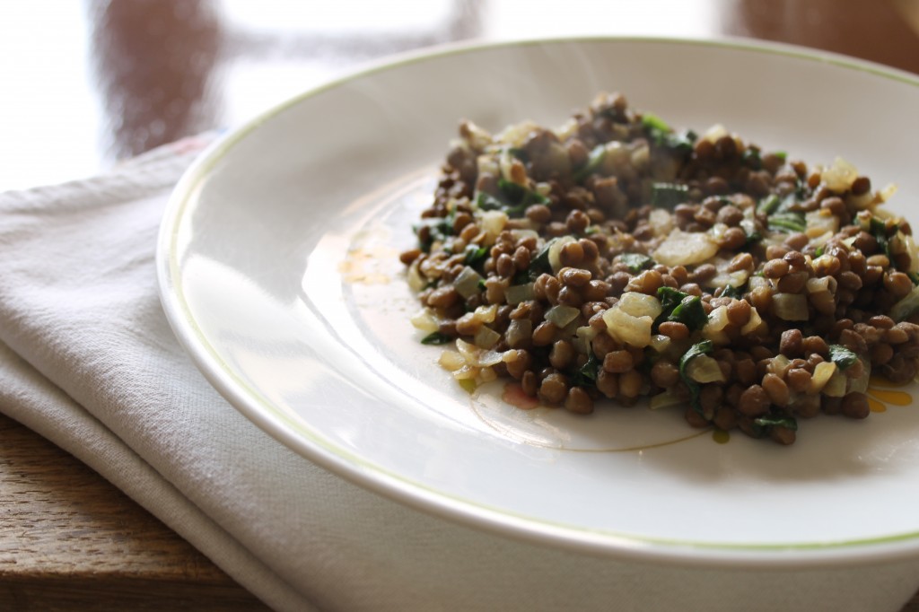 lentils with caramelized onions and spinach