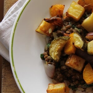 Roasted autumn veggies and lentils