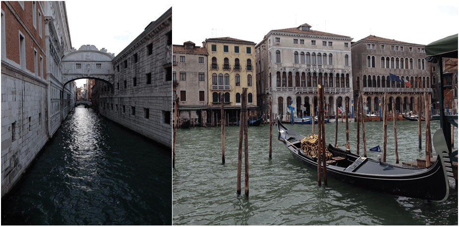 À gauche, le célèbre Pont des soupirs