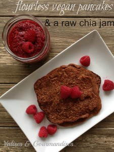 raw vegan pancakes with a raw chia jam
