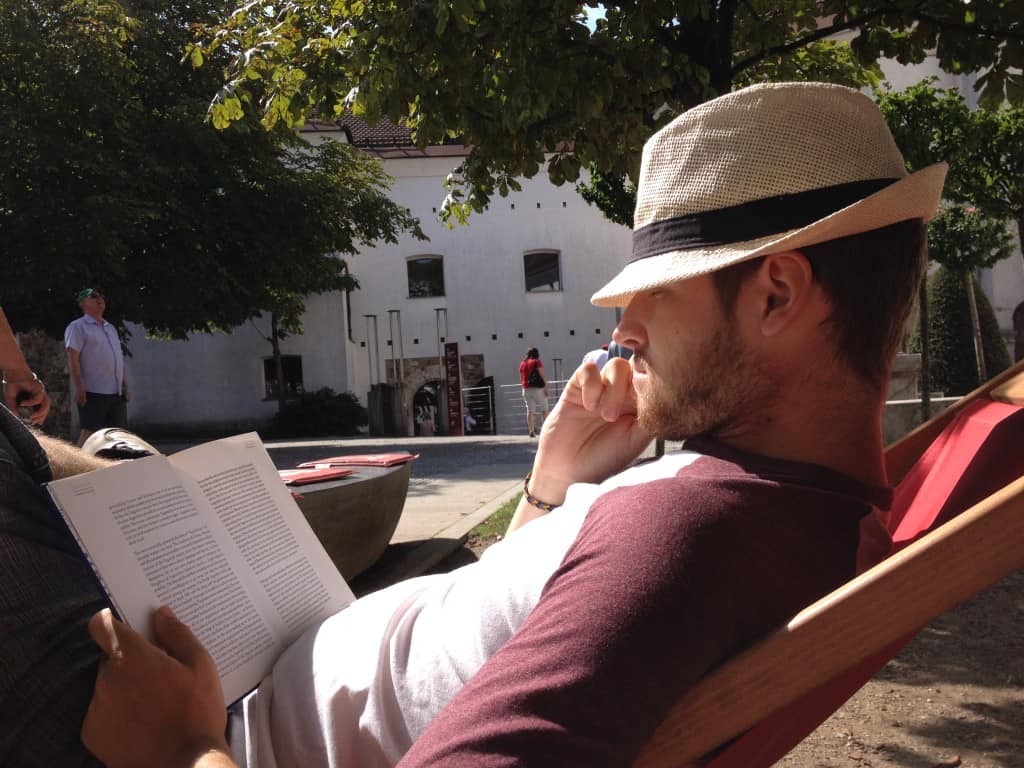 reading a good book at Ljubljana's castle