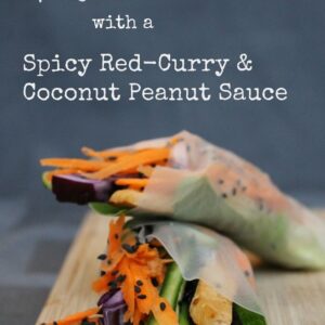 Spring rolls with a Spicy red curry & coconut peanut sauce