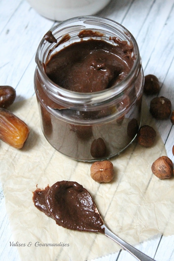 date fruits, hazelnut milk and cacao chocolate sauce