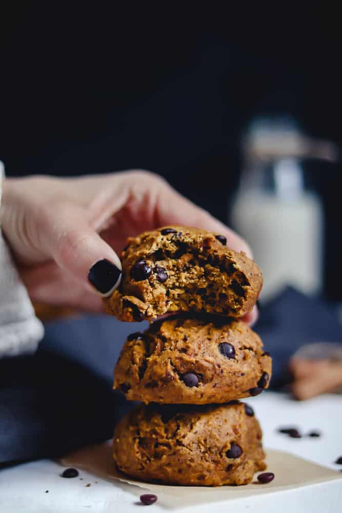 tour de 3 biscuits à la citrouille, avec bouchée prise dans le premier