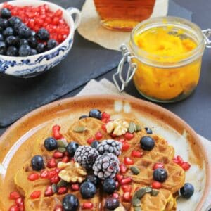 Whole wheat pumpkin waffles, vegan and healthy