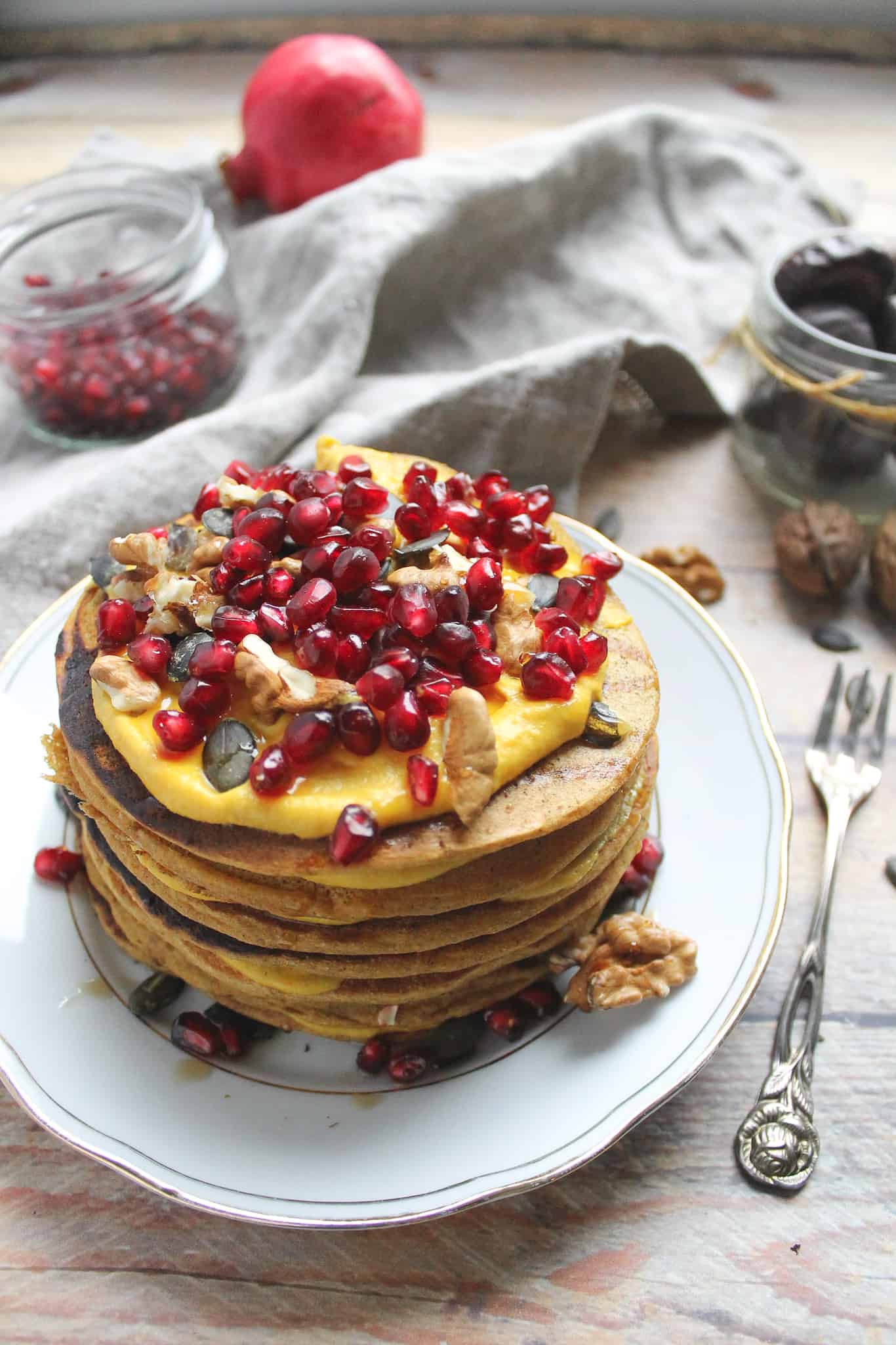 Vegan pumpkin pancakes with whole spelt - Valises & Gourmandises