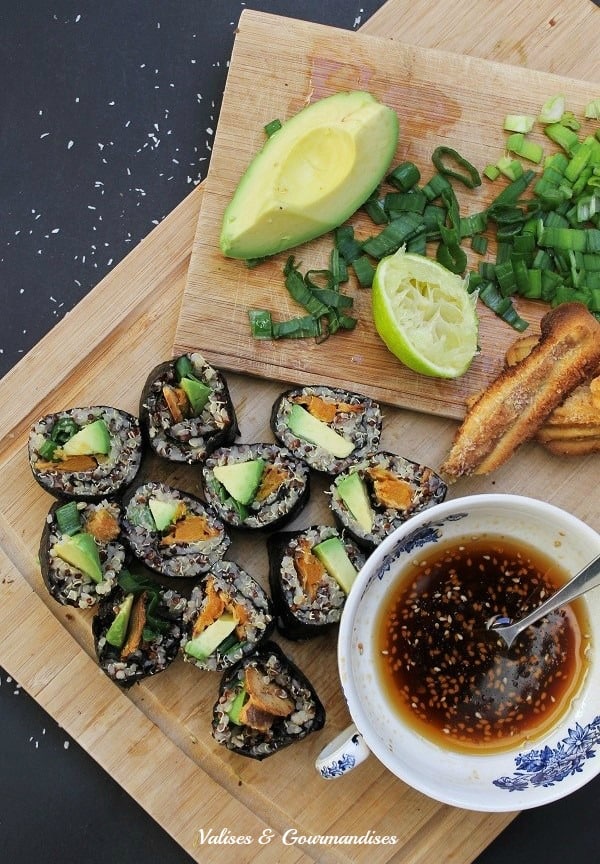 Sushi végétaliens à la patate douce et au quinoa