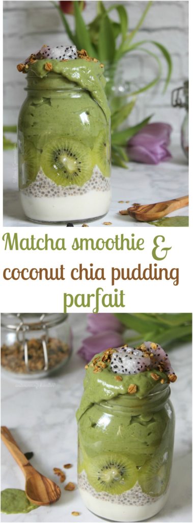vegan matcha smoothie & coconut chia pudding breakfast jar