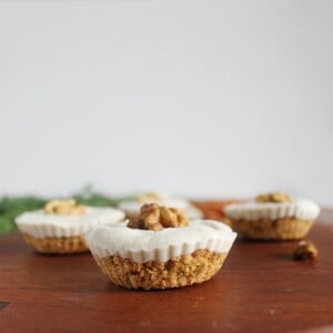 Raw carrot cupcakes with a vegan cheesecake layer