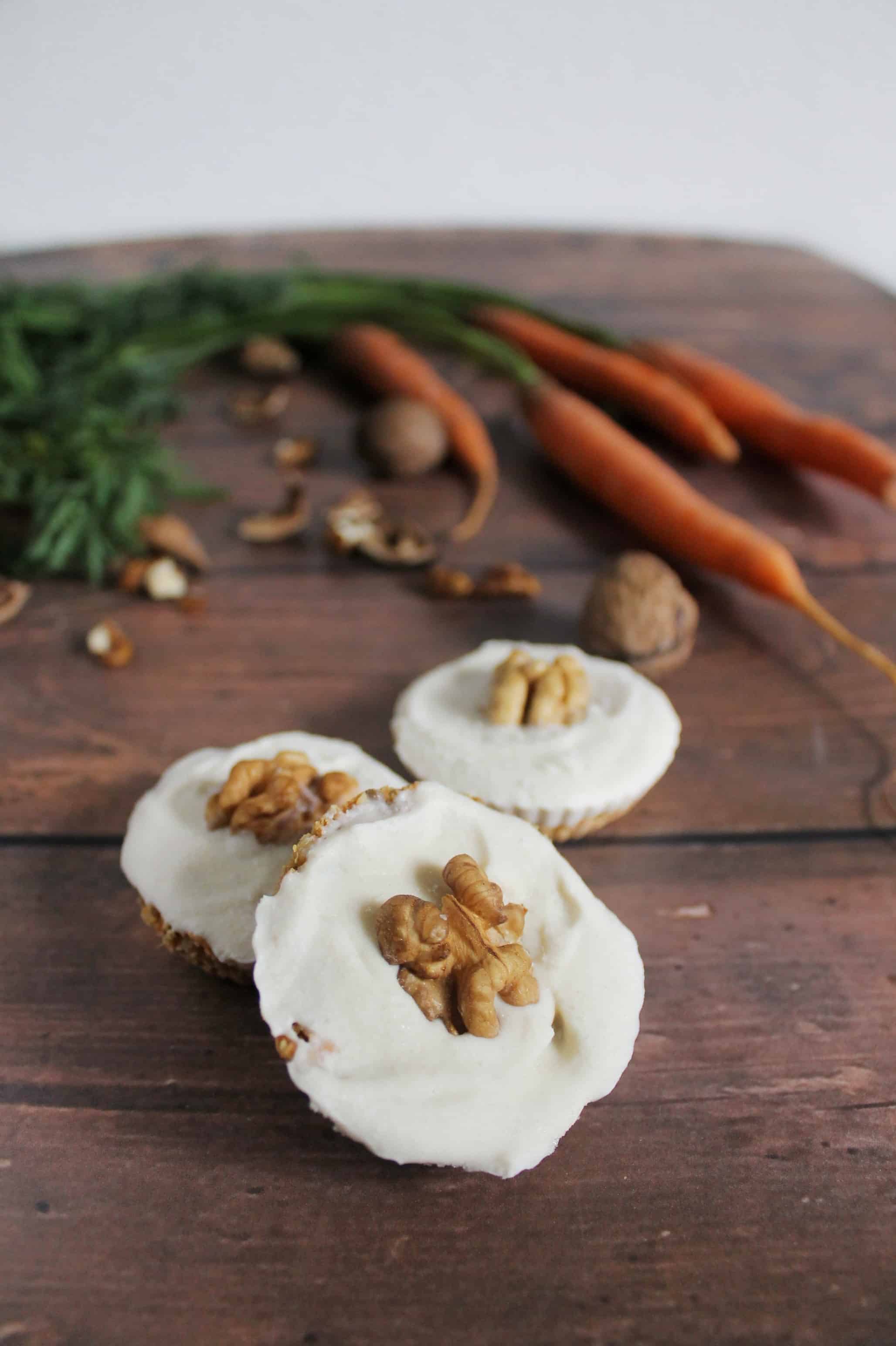 Raw carrot cupcakes with a vegan cheesecake layer