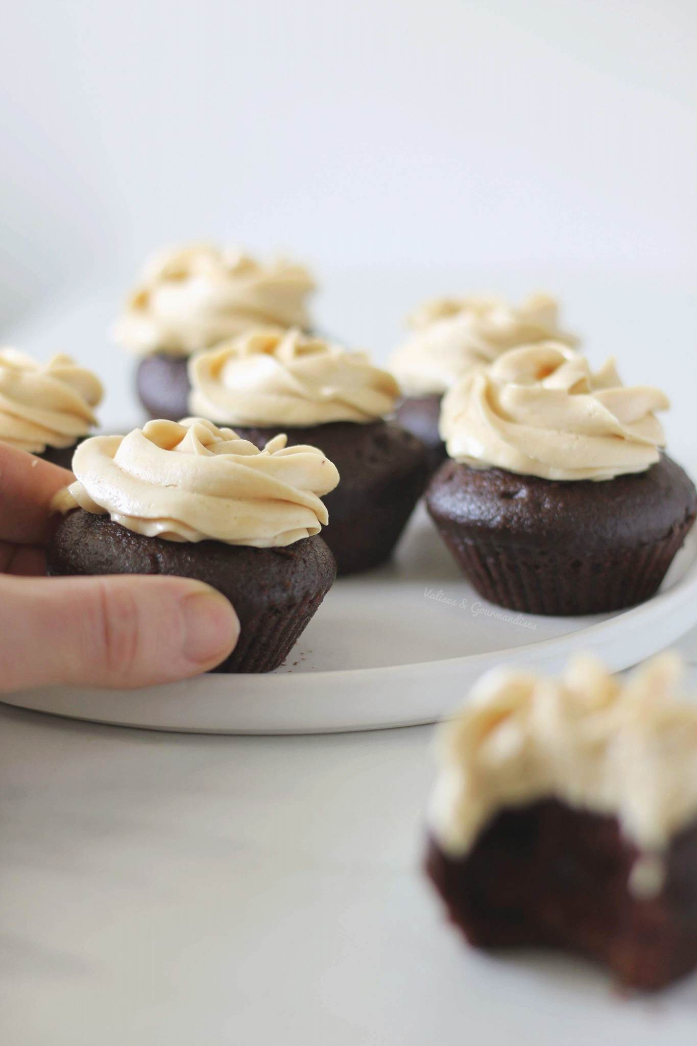 Vegan chocolate cupcakes with a peanut butter icing