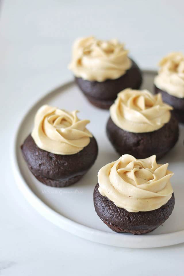 Vegan chocolate cupcakes with a peanut butter icing