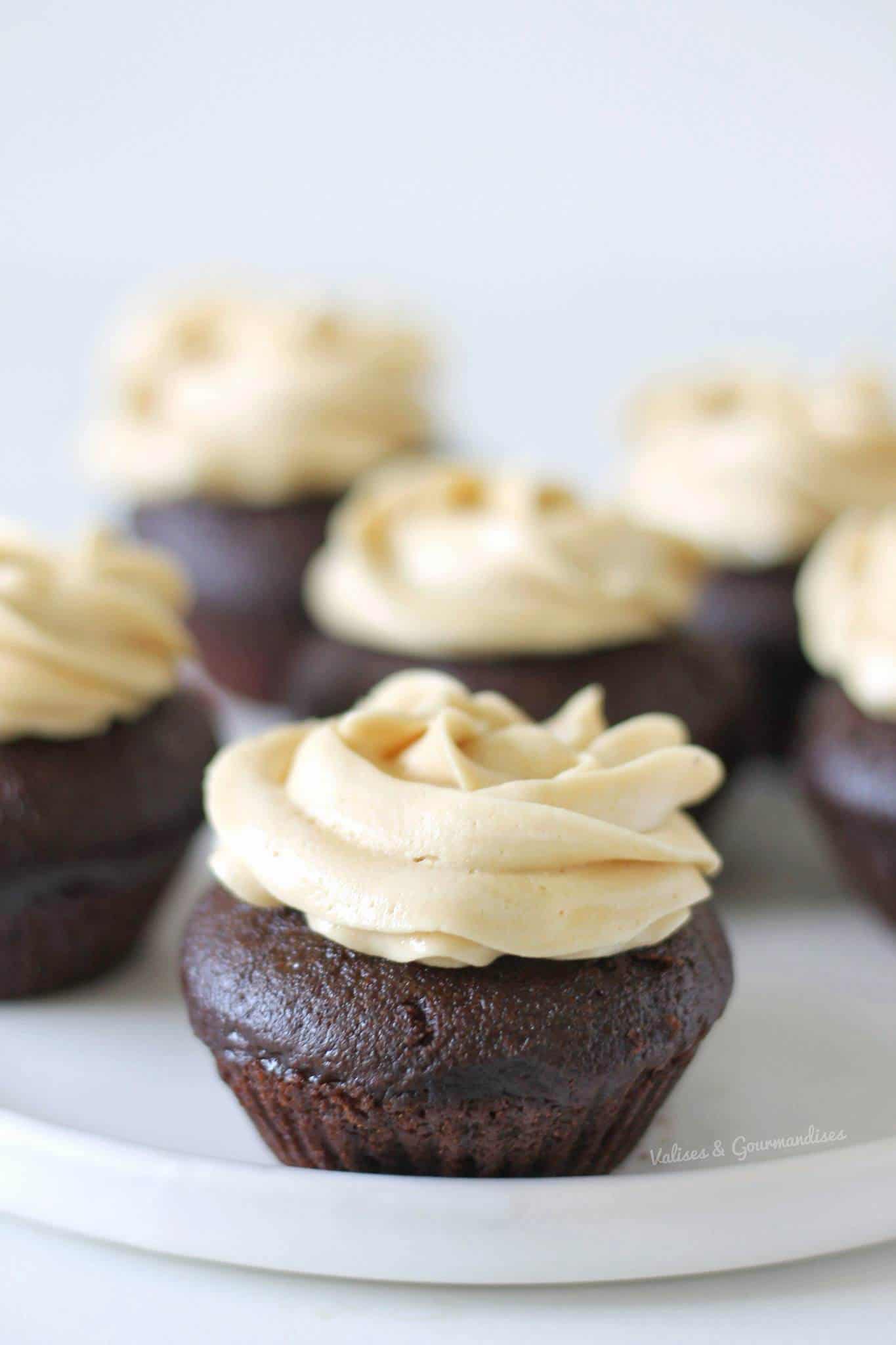 Vegan chocolate cupcakes and peanut butter frosting