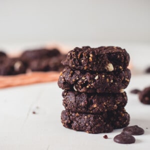 4 double chocolate cookies stacked